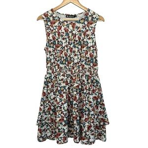 Women's Small Soft Stretchy Sleeveless Cottagecore Floral Pinched Waist Dress